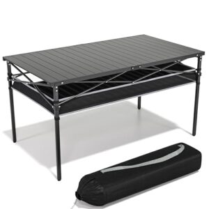Campingtisch mit Aluminium-Aufrollbarkeit, klapptischer Tisch für 4-6 Personen, inkl. Netztasche und Tragetasche bis 100KG