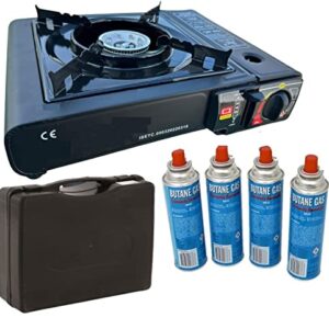 Camping Gaskocher mit 4 Gaskartuschen, max. Leistung 2,5 KW, für Abenteuer und Outdoor-Fans