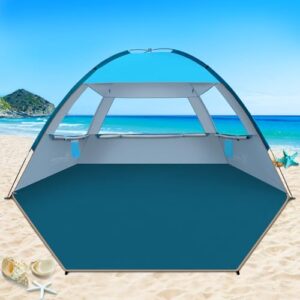 Strandmuschel Zelt für 4-5 Personen mit UV-Schutz 50+, Tragbares Strandzelt mit Mesh Fenster und schneller Montage.
