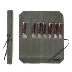 Strapazierfähige Messer-Rolltasche aus gewachstem Segeltuch, ideal für Köche bei Camping, Grillen und im Alltag.