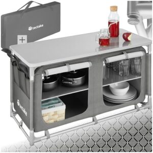 Camping Küche, faltbar, Reiseküche, Küchenschrank mit Arbeitsplatte und Staufächern für Outdoorküche, Vorzelt oder Wohnwagen