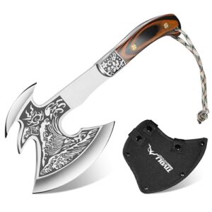 Ergonomische Camping-Axt aus Rostfreiem Edelstahl mit Full Tang Konstruktion für Outdoor-Tätigkeiten wie Camping, Bushcraft und Holzarbeit.