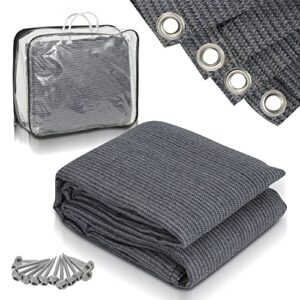 Bequemer Vorzeltteppich für Camping - atmungsaktives Material, rutschfeste Oberfläche, waschbar und mit 13 Heringen - ideal für Zelte, grau-blauer Farbton, Maße 250x350cm