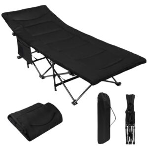 Campingbett, Feldbett, 200 kg Belastbarkeit, Seitentaschen, bequeme Auflage, weich gepolstert, klappbar, faltbar, Gästebett, Camping, Garten