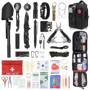 Survival Kit mit Erste-Hilfe-Ausrüstung und Messer für Notfälle bei Outdoor-Aktivitäten wie Camping, Wandern und Reisen