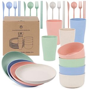 Camping Geschirr Set aus Kunststoff für 4 Personen, incl. Teller, Schüssel, Becher und Besteck