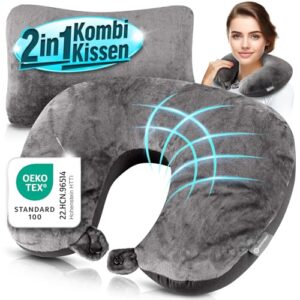 Reisekissen, 2in1 Kombi Kissen, Memory Foam Nackenkissen, Stützkissen für Reisen, Flugzeug, Camping, Ergonomisches Kopfkissen mit Microperlen