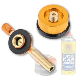 Zwei Teile für den Campingkocher, ein Adapter für Schraubkanister und einen Konverter für verschiedene Kraftstoffquellen. Perfekt für Outdoor-Benutzer geeignet.