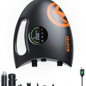 Elektrische SUP-Pumpe mit Akku für Aufblasen und Entleeren von 6 SUP-Boards, 20PSI Druckstufe, digitales Display, automatische Abschaltung und 8 Düsen.