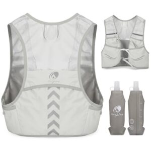 Outplea Laufweste mit 2 Stück 500ml Soft Wasserflasche, Leicht Laufrucksack Herren Damen, Trinkrucksack Trinkweste für Tailrunning Laufen Marathon Zubehör, Grau