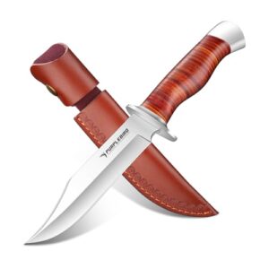 Hochwertiges Outdoor-Messer mit scharfer Klinge aus D2-Stahl und Lederscheide für Jagd, Wandern und Angeln
