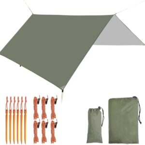 Wasserdichter Tarp für Camping, Hängematte und Regenschutz mit Ösen und Erdnägeln