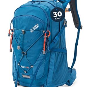Wanderrucksack 30 Liter, blauer Rucksack für Damen und Herren, Wasserabweisendes Outdoor-Daypack für Wanderungen und Fahrradtouren