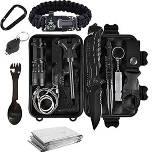 Umfassendes Notfall-Survival-Kit mit Messer, Taschenlampe und weiteren Gegenständen für Überleben im Außenbereich bei Wanderungen, Jagen, Camping und Outdoor-Aktivitäten