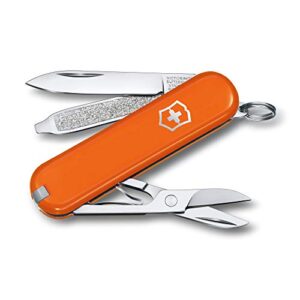 Schweizer Taschenmesser mit 7 Funktionen, Victorinox Classic SD, Multitool, Swiss Army Knife mit Klinge, Nagelfeile und Schraubendreher in Orange