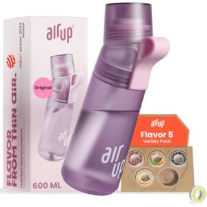 Air Up Trinkflasche 600 ml für Schule, Sport und Gym. Inklusive 5 zuckerfreier Duft-Pods und Strohhalm. Wasserflasche in Lila mit Geschmack.