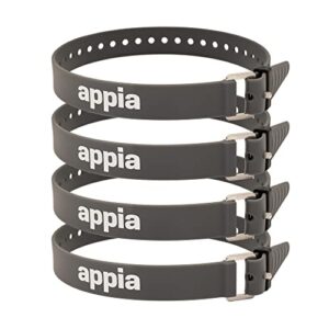 Appia Straps - Spanngurte in Grau, 4er Pack mit Strap-Keeper für Fahrrad, Ski und Campingausrüstung aus TPU mit rostfreier Aluminium-Schnalle.