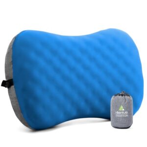 Aufblasbares Kissen für Camping, Strandtouren und Reisen - Ergonomisches Nackenkissen mit Schaumstoff für einen erholsamen Schlaf im Freien - Blau A1