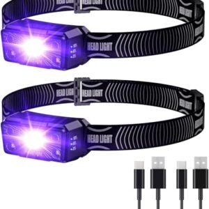 Cosoos 2-in-1 Wiederaufladbare LED Stirnlampe mit Schwarzlicht, wasserdicht und leicht für Kinder, Outdoor-Aktivitäten, Laufen, Joggen oder Hundespaziergänge geeignet