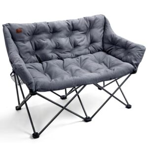 Campingsofa 2 Personen, Campingstuhl Faltbar 2 Sitzer, Faltsofa 320KG Belastbar, Luxus Klappstuhl XXL Extra Lang, Dick Gepolstert Hohe Lehne für Outdoor Garten Balkon Indoor, Grau