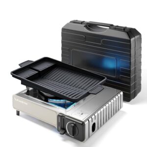 Gaskocher mit 1 Flamme, Campingkochgerät für Gaskartuschen 227g, Gas-Herd mit Piezozündung und Tragekoffer, Portable-Gas-Stove