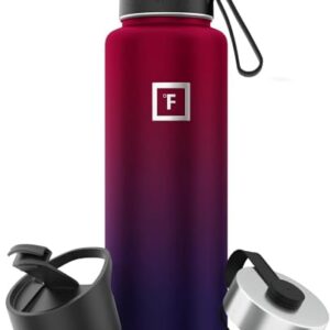 Iron Flask Edelstahl Trinkflasche mit Ausgussdeckel, 1.2L, 3 Deckel, Auslaufsicher, Thermosflasche, Metall Wasserflasche, Doppelwandig Isoliert, BPA-frei für Sport, Schule, Fitness, Camping