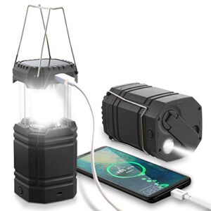 LED Campinglampe Solar, Wasserdicht LED Camping Laterne, Notfallleuchte mit Handkurbel und 3000mAh Akku für Wandern, Angeln und SOS