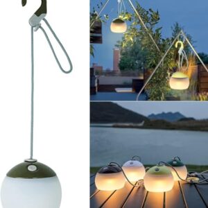 LED Campinglampe mit 320 Lumen Leuchtkraft, drei Lichtmodi und wiederaufladbarem Akku. Wasserdicht (IPX5) für camping und notfall.