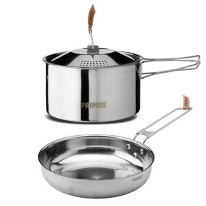 Primus Outdoor Kochset Edelstahl - Campfire Cookset Small - 1,8 L & 17,5 cm Camping Kochtopf - 21 cm Camping Pfanne - Camping Kochgeschirr für Lagerfeuer & Gaskocher