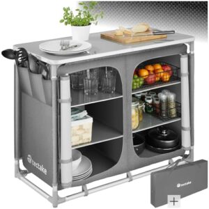 Faltbare Reiseküche von Tectake, ideal für Camping, Outdoor-Abenteuer und Wohnwagen. Komfortable und funktionelle Küchenlösung mit Transporttasche.