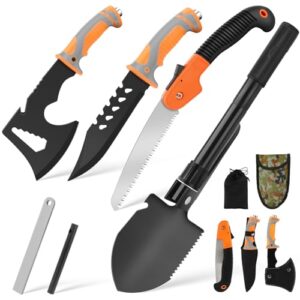 5 in 1 Outdoor Messer Survival Set, Survival Messer Set mit Klappsäge Outdoor Klappspaten Camping Axt und Flintstones Zweiteiliges Set für Outdoor Abenteuer Camping. Das ultimative Outdoor-Survival-Set für verschiedene Herausforderungen im Freien. Perfekt geeignet für Camping- und Survival-Fans.