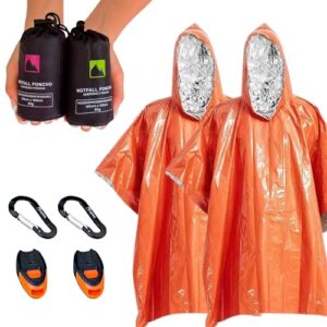 Alpteq Notfall Poncho 2 Stück - Thermo Regenponcho mit Kapuze & Signalpfeife, wasserdicht, wärmend und reflektierend für Camping, Wandern und Outdoor Aktivitäten.