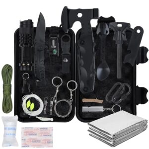 Professionelles Notfallkit für den Outdoorbereich, umfassendes Set mit 18 verschiedenen Teilen wie Klappmesser, Taschenlampe, Feuerstein-Set und mehr, ideal für Wanderungen, Camping und Dschungelabenteuer