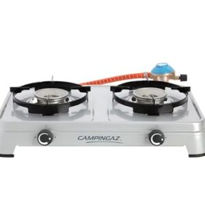 Campingaz Camping Cook CV Gaskocher, 2-flammig, Campingkocher, Betrieb mit Gaskartusche, Campingkocher mit 3.6 Watt, Kartuschenkocher mit 2 stufenlos regelbaren Kochplatten, Grau