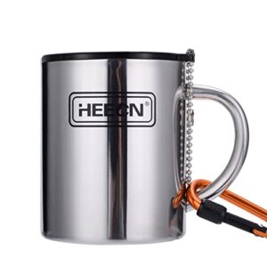 Campingbecher aus Edelstahl mit Deckel und Karabiner, Thermo-Tasse für heiße und kalte Getränke, BPA-freie Doppelwandausführung, ideal für den Campinggebrauch