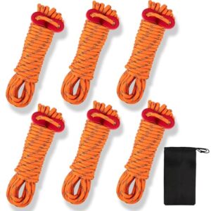 Reflektierendes Abspannseil 13ft/4 Meter Seil mit Aluminiumlegierung Spanner für Zelt und Markise - 6 Stück Orange Seil