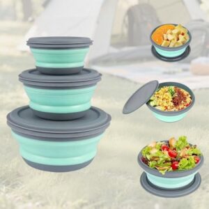 Faltbare Schüsseln mit Deckel, Camping Schüssel Set, Tragbare Salatschüssel Faltbar und Spülschüssel für Küche, Camping Geschirr Outdoor