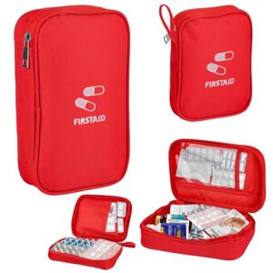 Zwei große und kleine medizinische Reisetaschen, 14 x 11cm/21 x 13cm groß, wasserdicht und feuchtigkeitsbeständige Reiseapotheke-Tasche mit auffälligem Pillenmuster und Erste-Hilfe-Text