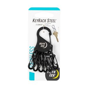 Hochwertiger Keyring aus Edelstahl mit 6 S-Binern, schwarz, ideal für den Schlüsselbund