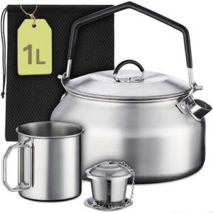 Camping-Wasserkocher-Set aus Edelstahl, ideal für die Zubereitung von Tee, Kaffee oder heißem Wasser in der Wildnis, stapelbar und leicht zu transportieren