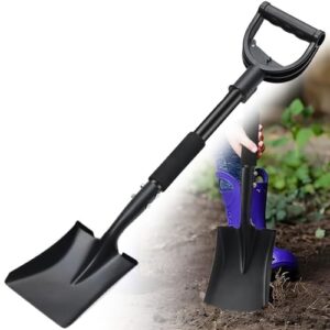 Schaufel mit gebogener D-Förmiger Griff aus Stahl, geeignet für Gartenarbeit, Camping und Schneeschaufel, hochwertiger Spaten mit rote pulverbeschichteter Farbe, 78cm lang, perfect für Schwerlast-Autoschaufel