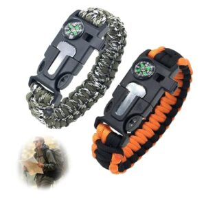 Survival Armband mit Kompass, Feuerstarter, 3,6m Regenschirmseil und Notfallmesser - Komplettes Survival Kit für Wandern, Camping und Expeditionen