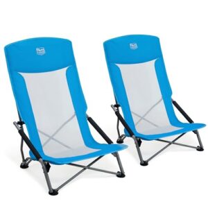 Komfortabler Strandstuhl mit hoher Rückenlehne und weichen Armlehnen für zwei Personen, perfekt für Camping und Entspannung am Meer.