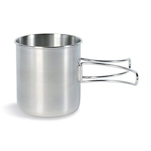 Tatonka Becher Handle Mug 600 ml, Tasse aus rostfreiem Edelstahl mit Klappgriffen und Volumenskalierung, kompatibel mit Nalgene Weithals 1L für Outdoor-Aktivitäten