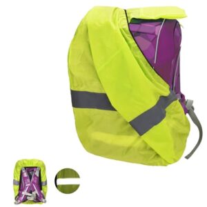 Regenschutz Rucksack für Grundschulkinder, Wasserdicht, reflektierendes Band, elastische Kanten, Neon Grün