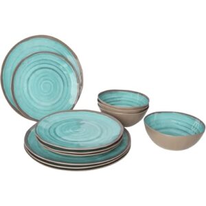 Bo-Camp Melamin Geschirr Set, 12-teiliges Set mit Tellern und Schüsseln für Camping und Outdoorabenteuer, nahezu unzerbrechlich und lebensmittelgeeignet