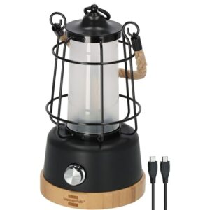 Brennstuhl LED Akku Campinglampe CAL 1 AC, 350 Lumen, IP44, bis zu 75 Stunden Leuchtdauer, stufenlose Dimmung, wiederaufladbar über USB-C, Outdoor-Lampe mit Hanfseil und Bambussockel