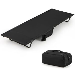 Campingbett, Feldbett, ultraleichtes Campingliege mit Seitentasche, 193 x 70 cm, tragbares Klappschlafengehäuse für Reisen, Camping und Strand (Schwarz)