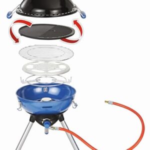 Campingaz Party Grill 400 Caravan, kleiner Camping-Gasgrill mit flexiblen Kochmöglichkeiten und Antihaftbeschichteter Grillplatte