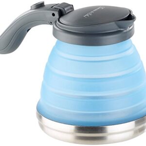 Faltbarer Silikon-Wasserkessel mit Edelstahlboden von Rosenstein & Söhne, ideal für Camping und Reisen, leichte und robuste Konstruktion, geeignet für alle Herdarten